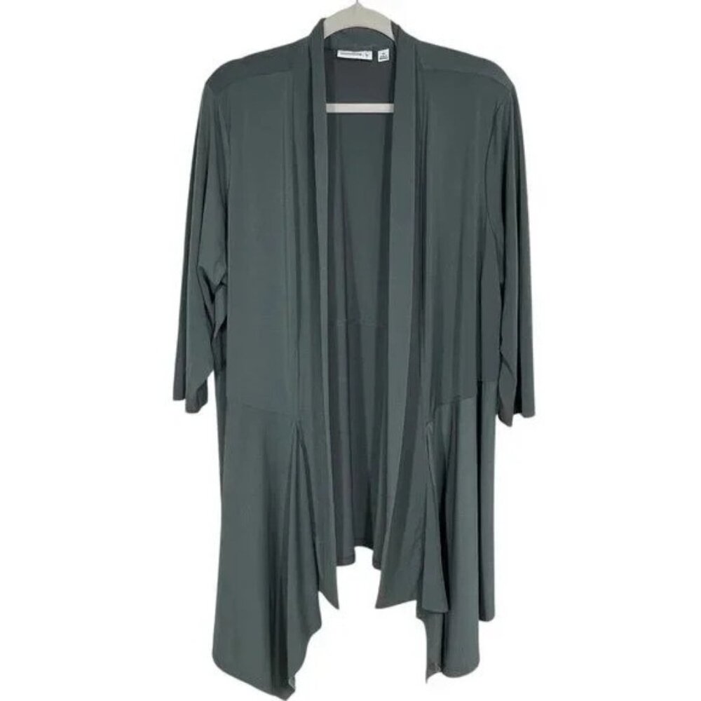 Susan Graver Liquid Knit Gray Open Front Cardigan Sz 2X Neutral Minimalist